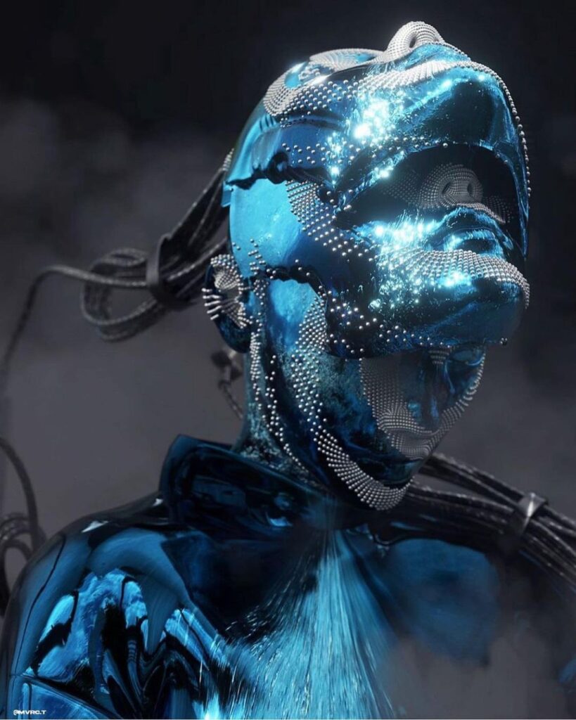 Blue digital cyborg 